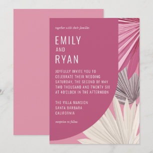 Modern Romantic Pink Tropical Leaf Wedding Invitation