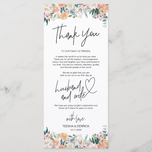 Modern romantic Place Setting Thank You Card (Front)