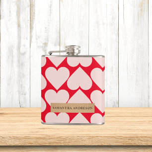 Modern  Romantic Red & Pink Hearts Pattern  Hip Flask