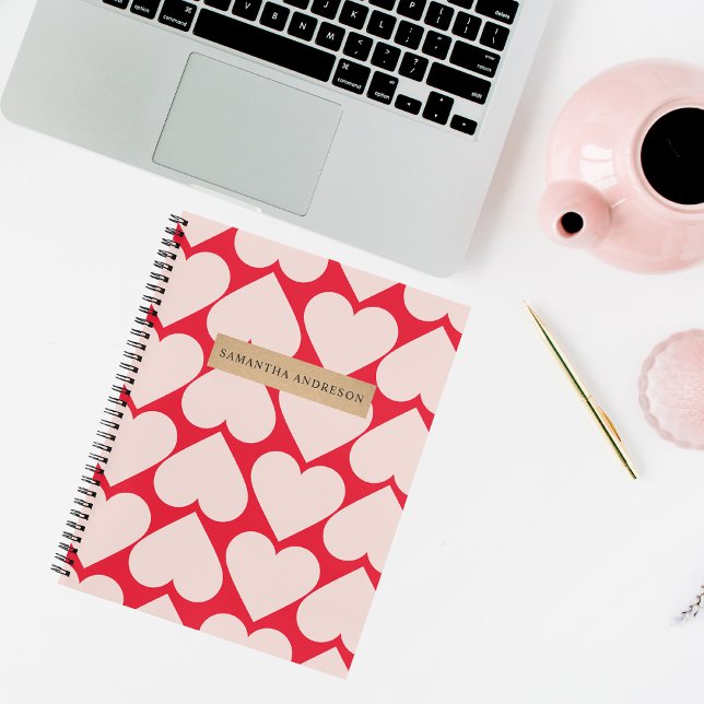 Modern  Romantic Red & Pink Hearts Pattern  Notebook (Creator Uploaded)