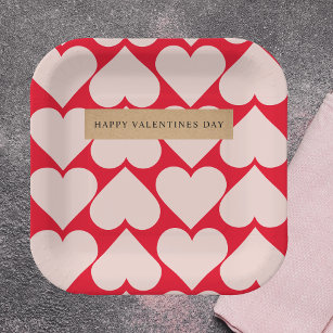Modern  Romantic Red & Pink Hearts Pattern  Paper Plate