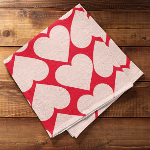 Modern  Romantic Red & Pink Hearts Pattern  Tea Towel