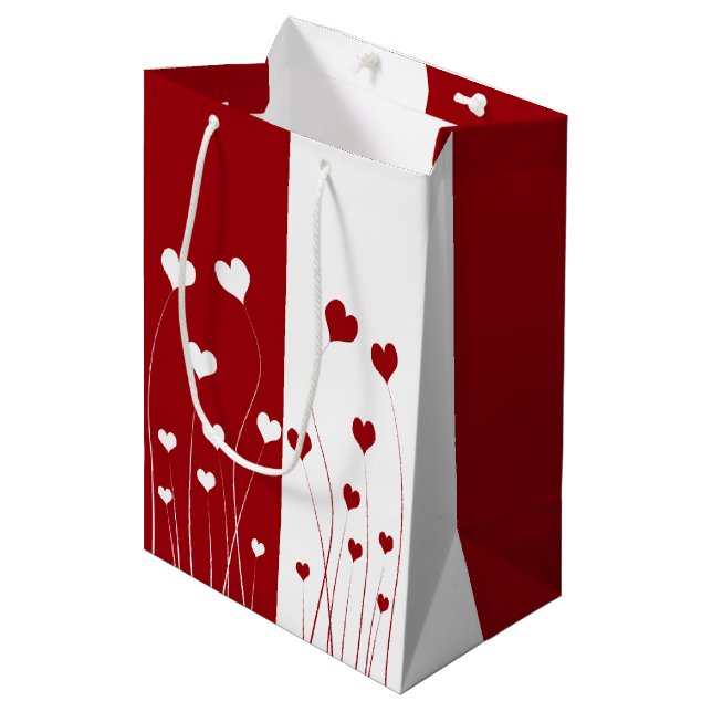 Modern Romantic Red White Love Hearts Medium Gift Bag (Front Angled)