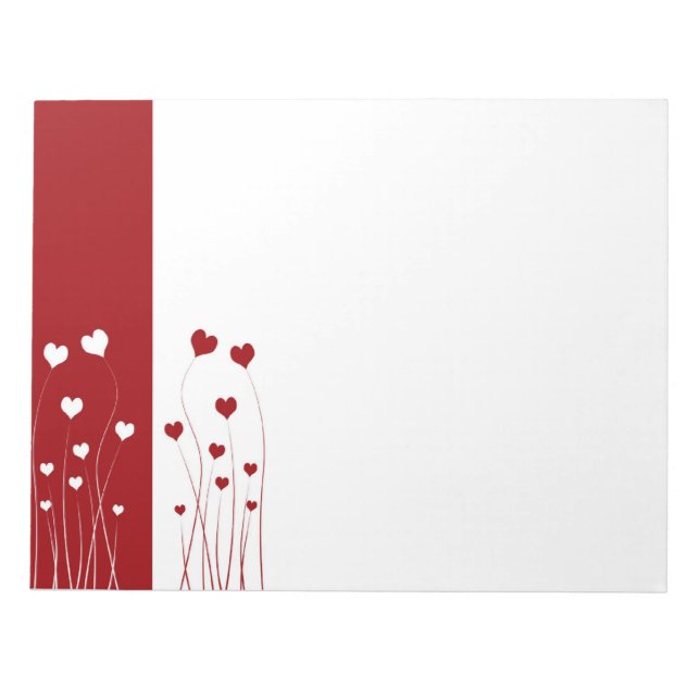 Modern Romantic Red White Love Hearts Notepad (Front)