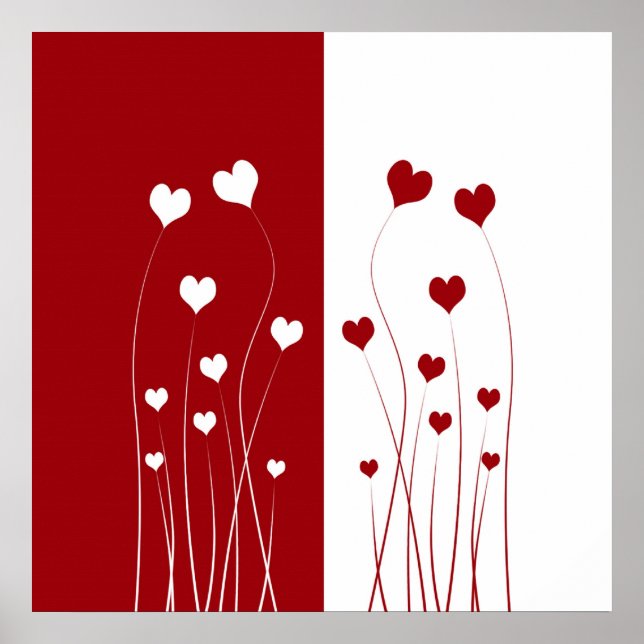 Modern Romantic Red White Love Hearts Poster (Front)