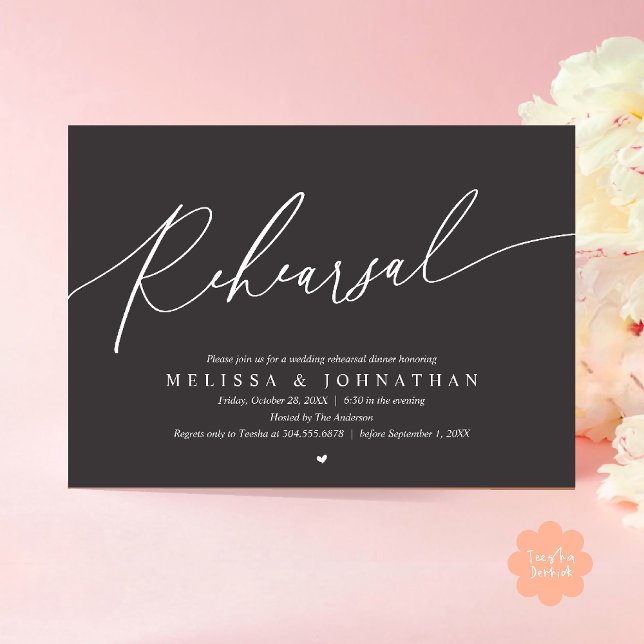 Modern Romantic Rehearsal Wedding Dinner Dancing Invitation (Modern Romantic Rehearsal Wedding Dinner Dancing Invitation Card in Charcoal Grey)