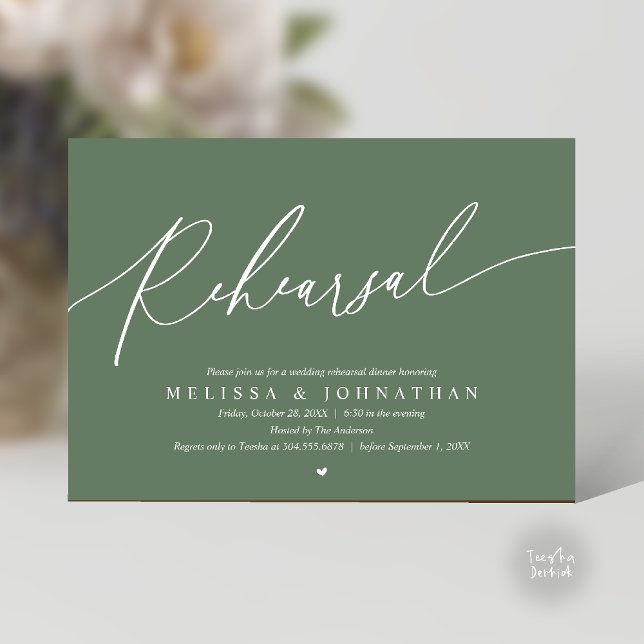 Modern Romantic Rehearsal Wedding Dinner Dancing Invitation (Modern Romantic Rehearsal Wedding Dinner Dancing Invitation Card in Sage Green)