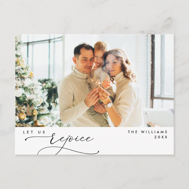 Modern Romantic, Rejoice, Christmas, Family Photo Postcard (Front)