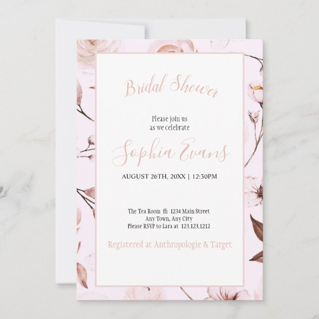 Modern Romantic Rose and Floral Bridal Shower Invitation (Front)