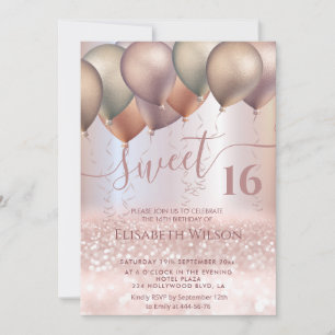 Modern Romantic Rose gold glittery ombre balloon   Invitation