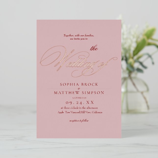 Modern Romantic Rose Gold Pink + Red Wedding (Standing Front)
