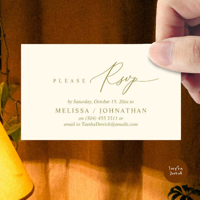 Modern Romantic RSVP Wedding Dinner Invitation (Modern Romantic RSVP Wedding Dinner Invitation Enclosed Reminder Online Email Card, Yellow Gold)