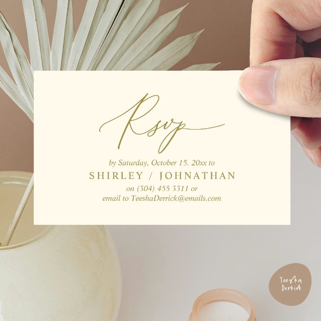 Modern Romantic RSVP Wedding Dinner Invitation (Modern Romantic RSVP Wedding Dinner Invitation Enclosed Reminder Online Email Card, Yellow Gold)