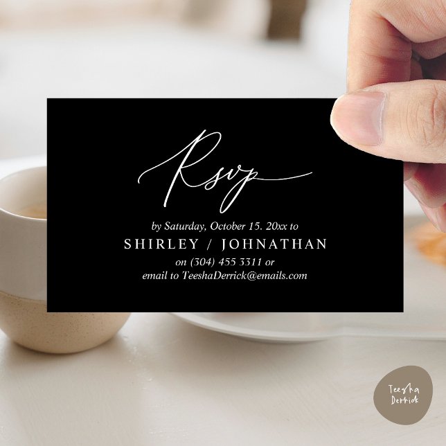 Modern Romantic RSVP Wedding Dinner Invitation (Modern Romantic RSVP Wedding Dinner Invitation Enclosed Reminder Online Email Card, Classy Black)
