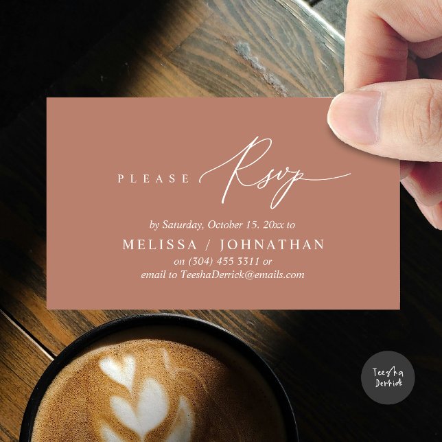 Modern Romantic RSVP Wedding Dinner Invitation (Modern Romantic RSVP Wedding Dinner Invitation Enclosed Reminder Online Email Card Terracotta Earthy)