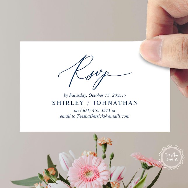 Modern Romantic RSVP Wedding Dinner Invitation (Modern Romantic RSVP Wedding Dinner Invitation Enclosed Reminder Online Email Card, Navy Blue)