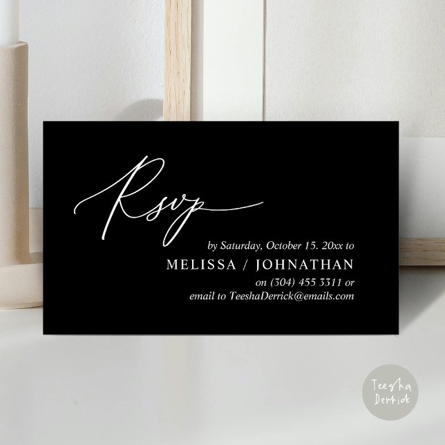 Modern Romantic RSVP Wedding Dinner Invitation (Modern Romantic RSVP Wedding Dinner Invitation Enclosed Reminder Online Email Card, Classy Black)