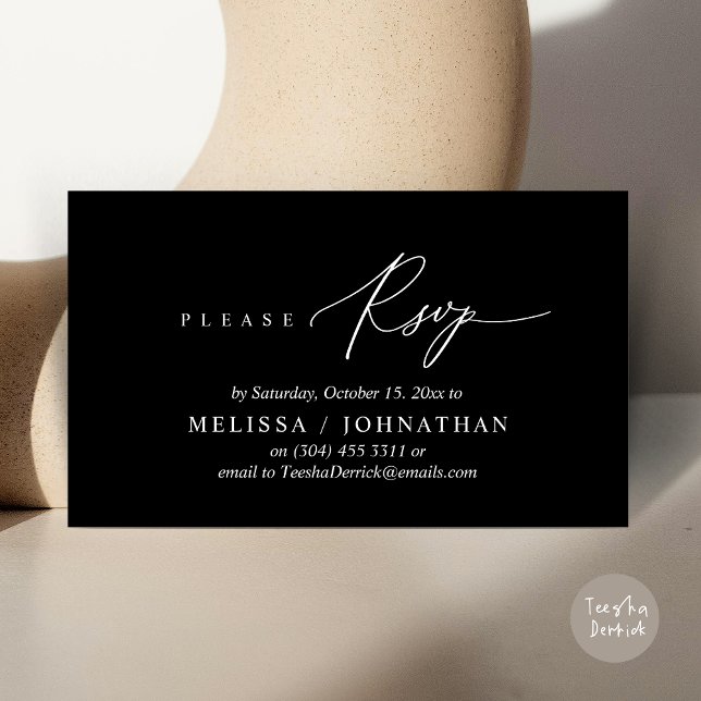 Modern Romantic RSVP Wedding Dinner Invitation (Modern Romantic RSVP Wedding Dinner Invitation Enclosed Reminder Online Email Card, Classy Black)