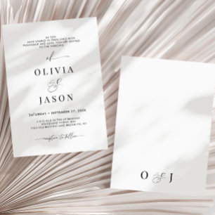 Modern Romantic Script Black White Initial Wedding Invitation