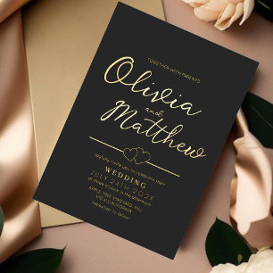 Modern Romantic Script Foil Gold and Black Wedding