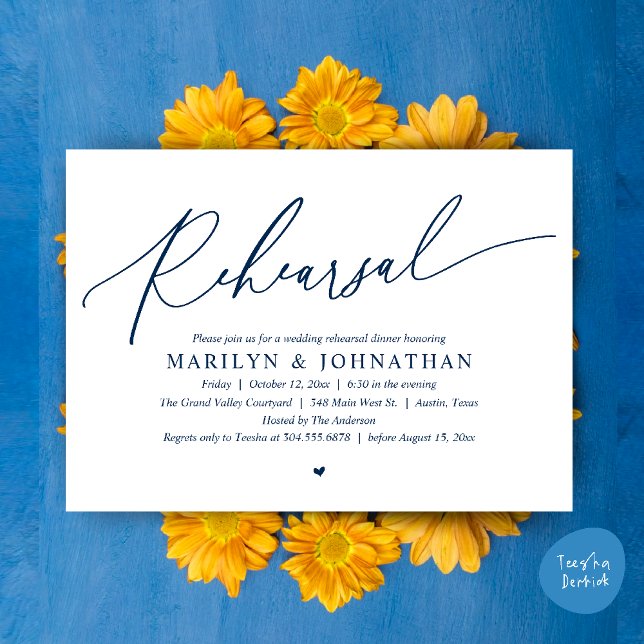 Modern Romantic Timeless Wedding Rehearsal Dinner Invitation (Modern Romantic Wedding Rehearsal Dinner Dancing Invitation Card PDF Navy Blue)