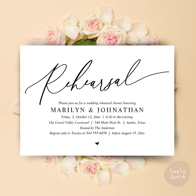 Modern Romantic Timeless Wedding Rehearsal Dinner Invitation (Modern Romantic Wedding Rehearsal Dinner Dancing Invitation Card PDF White Black)