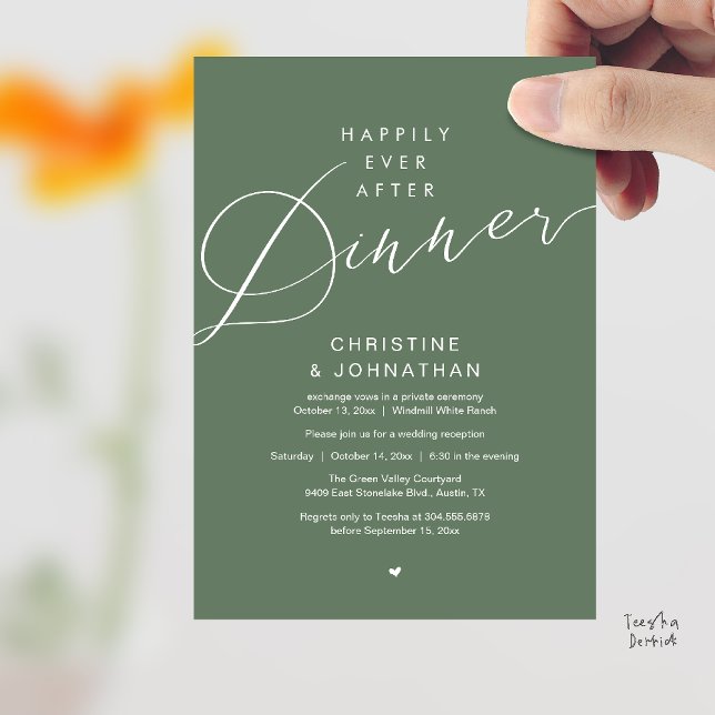 Modern Romantic Wedding Happily Ever After Dinner Invitation (Modern Romantic Wedding Happily Ever After reception Dinner Invitation card in Sage Green)