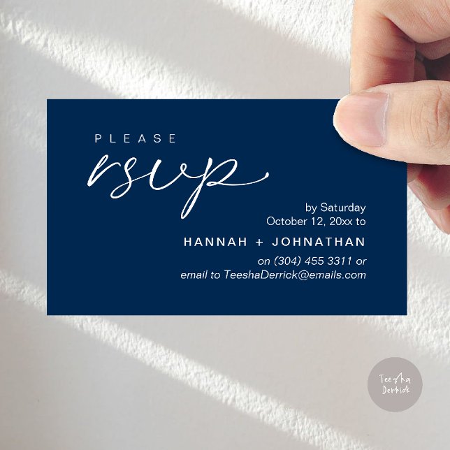 Modern Romantic Wedding Invites RSVP Reminder Card (Modern Romantic Wedding Invites RSVP Reminder Card in Navy Blue)