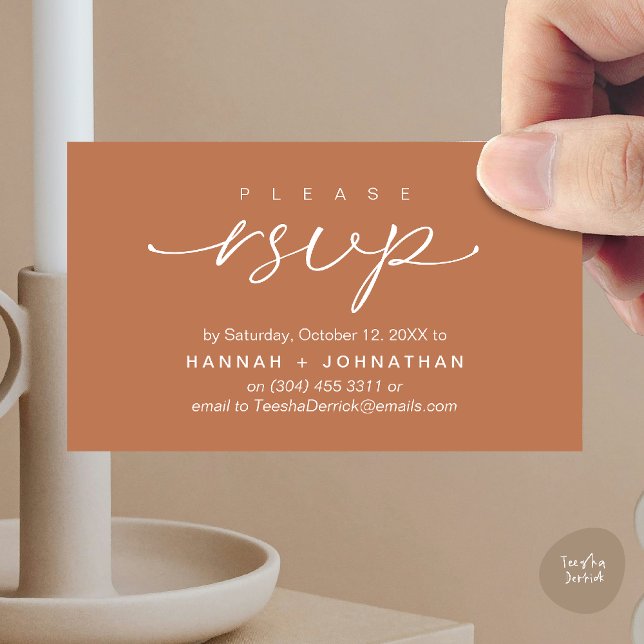 Modern Romantic Wedding Invites RSVP Reminder Card (Modern Romantic Wedding Invitation Invites RSVP Reminder Card Copper Brown)