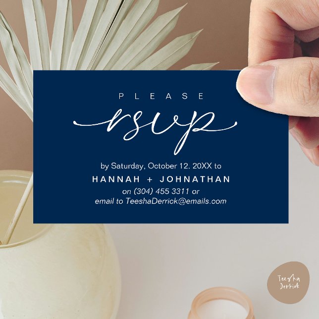 Modern Romantic Wedding Invites RSVP Reminder Card (Modern Romantic Wedding Invitation Invites RSVP Reminder Card Navy Blue)
