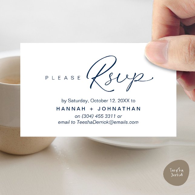 Modern Romantic Wedding Invites RSVP Reminder Card (Modern Romantic Wedding Invitation Invites RSVP Reminder Card Navy Blue)