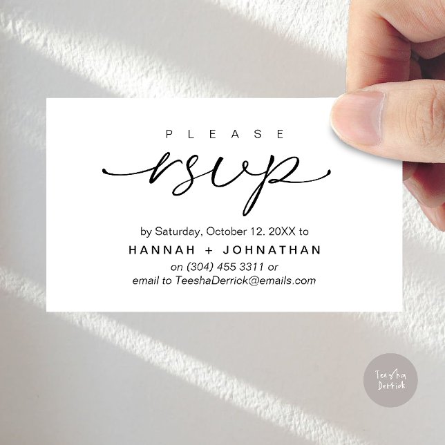 Modern Romantic Wedding Invites RSVP Reminder Card (Modern Romantic Wedding Invitation Invites RSVP Reminder Card Black White)