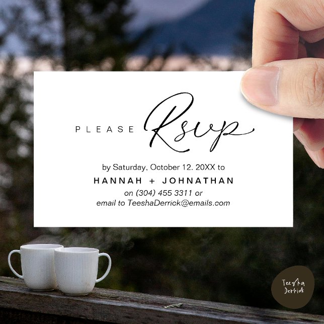 Modern Romantic Wedding Invites RSVP Reminder Card (Modern Romantic Wedding Invitation Invites RSVP Reminder Card Black White)