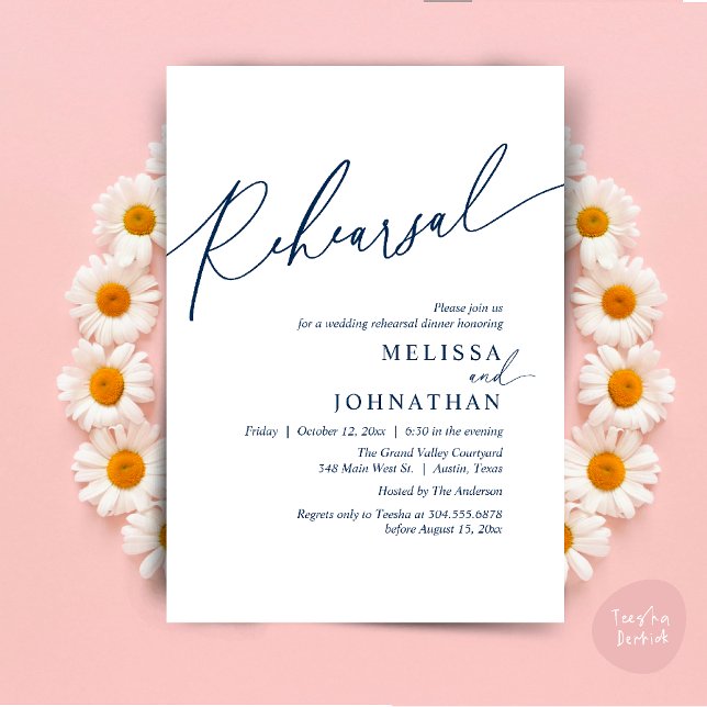 Modern Romantic Wedding Rehearsal Dinner Invitation (Modern Romantic Wedding Rehearsal Dinner Dancing Invitation Card PDF Navy Blue)