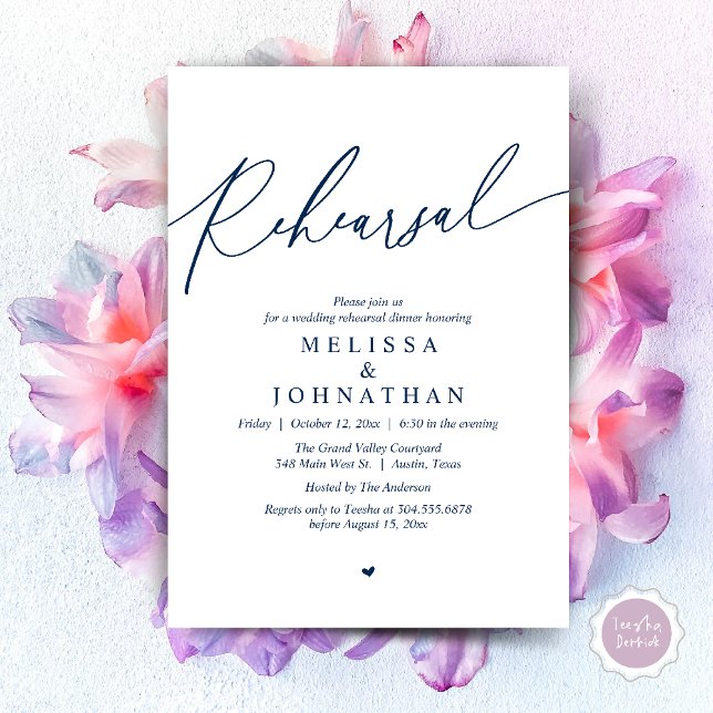 Modern Romantic Wedding Rehearsal Dinner Invitation (Modern Romantic Wedding Rehearsal Dinner Dancing Invitation Card PDF Navy Blue)