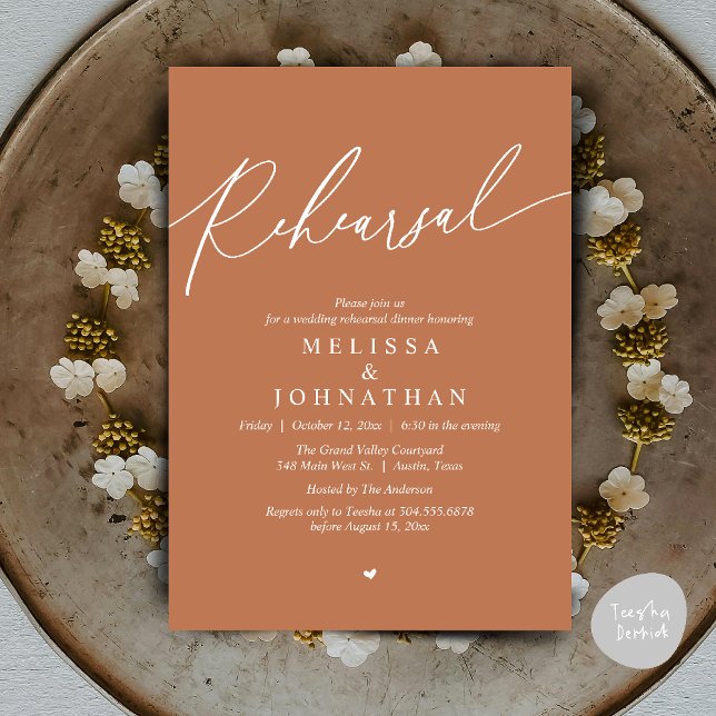 Modern Romantic Wedding Rehearsal Dinner Invitation (Modern Romantic Wedding Rehearsal Dinner Dancing Invitation Card PDF Aesthetic Copper Brown )