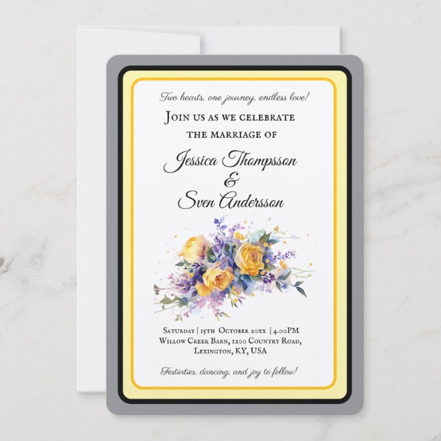 Modern Romantic Yellow Rose Bloom Wedding Invitation (Front)