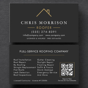 Modern Roofer Black Gold QR Code Business Card