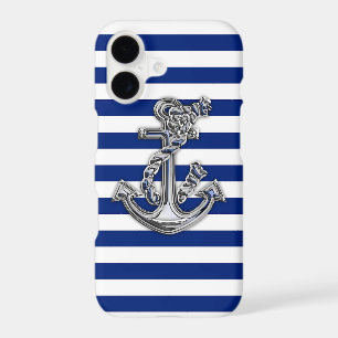 Modern Rope Anchor on Nautical Stripes