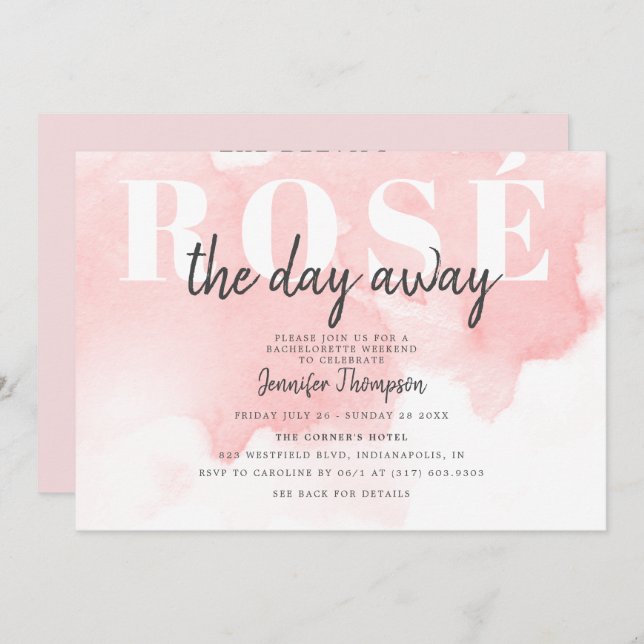 Modern Rosé All Day Blush Bachelorette Weekend Invitation (Front/Back)