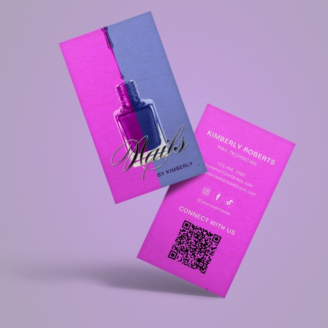 Modern Rose Blue Nail Technician  Business Card (Creator Uploaded)