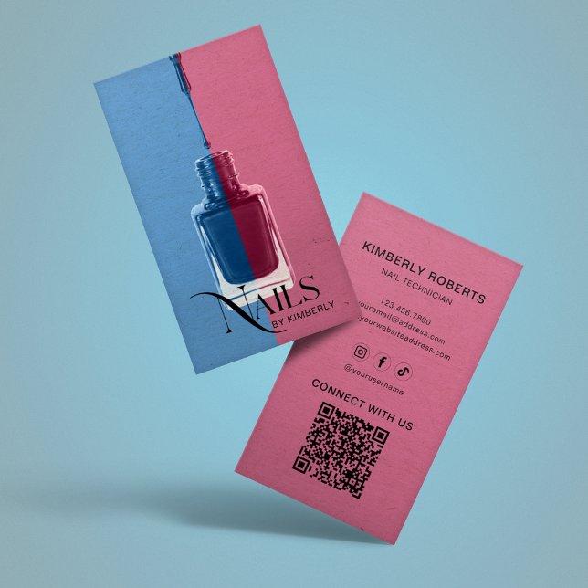 Modern Rose Blue Nail Technician  Business Card (Creator Uploaded)