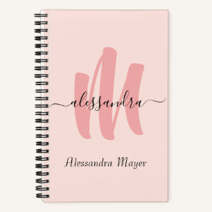 modern rose blush monogram initial business name notebook