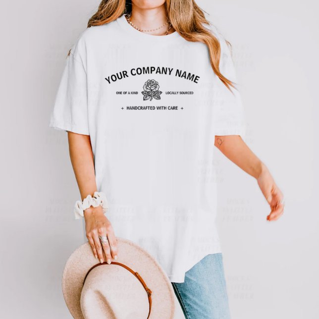 Modern Rose | Business Name Company Black White T-Shirt (Creator Uploaded)