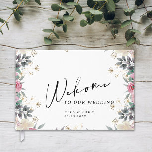 Modern Rose Carnation Wedding Foil Guestbook