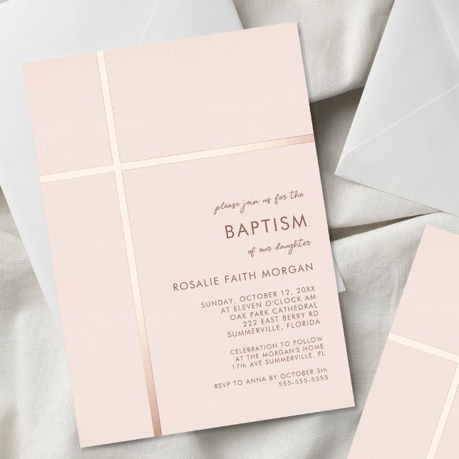 Modern Rose Cross Baptism Christening Invitation (Creator Uploaded)