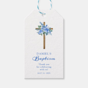 Modern Rose Dusty Blue Baptism Boy Gift Tags
