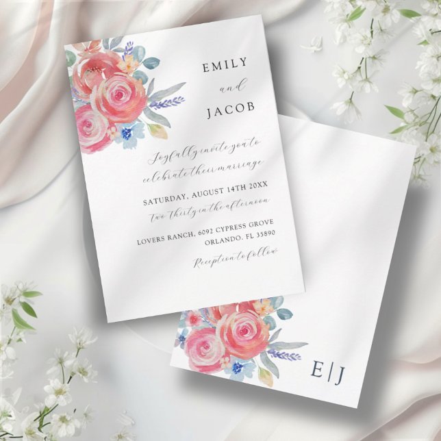 Modern Rose Floral Watercolor Wedding Invitation (Creator Uploaded)