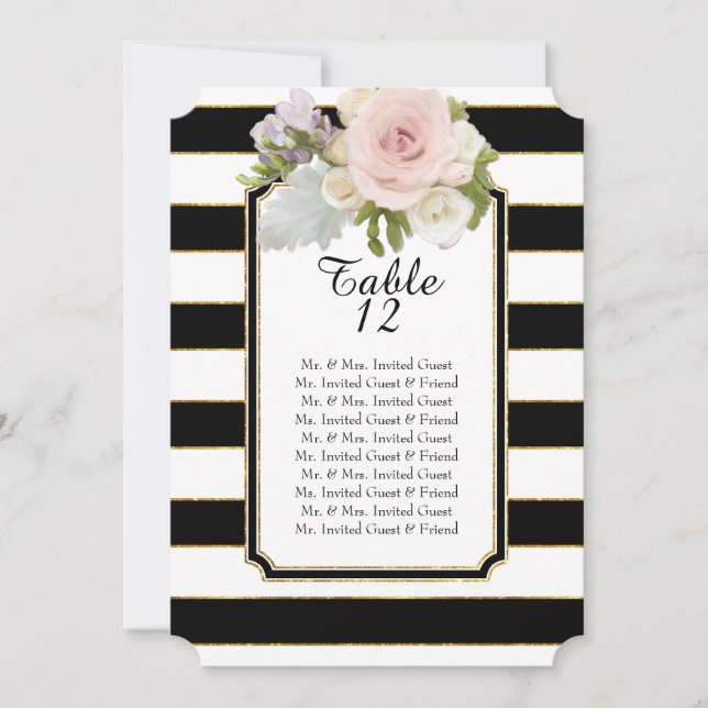 Modern Rose Floral Wide Striped Table Seating List Invitation (Front)