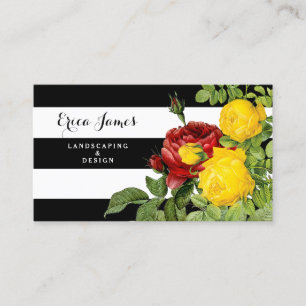 Modern Rose Floral With Big Stripes Landscaper Business Card